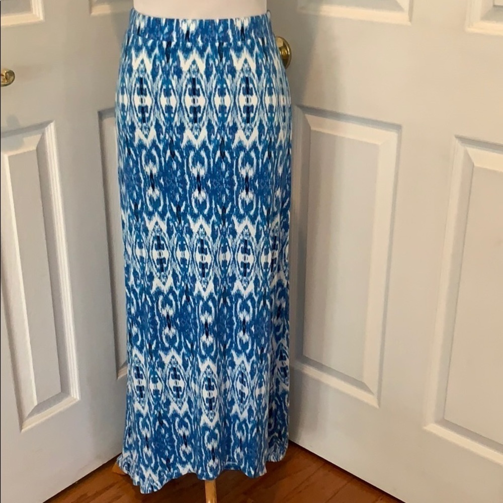 Shades of blue maxi skirt, flat elastic waistband